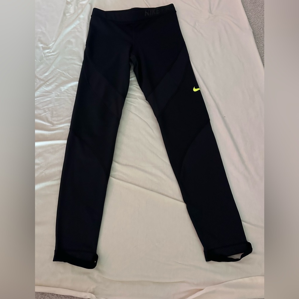 Nike Pro Hyper Warm Black Leggings with Neon Logo
